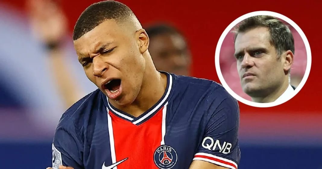 Kylian Mbappé lors d'un match, expression de frustration.