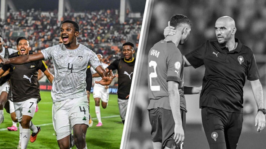 L'entraîneur félicite un joueur marocain après la défaite en CAN 2023.