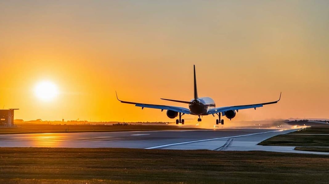 Alger-Madrid : voici pourquoi Iberia coupe ses vols Avion en approche sur la piste au coucher du soleil.