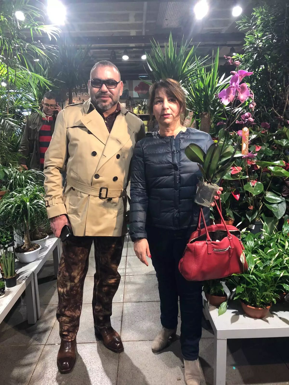 Homme et femme dans une serre de plantes exotiques à Paris.