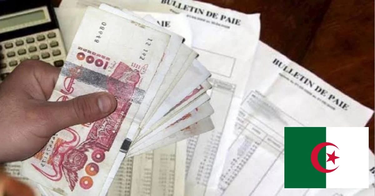 Main tenant des billets de banque algériens et documents financiers.