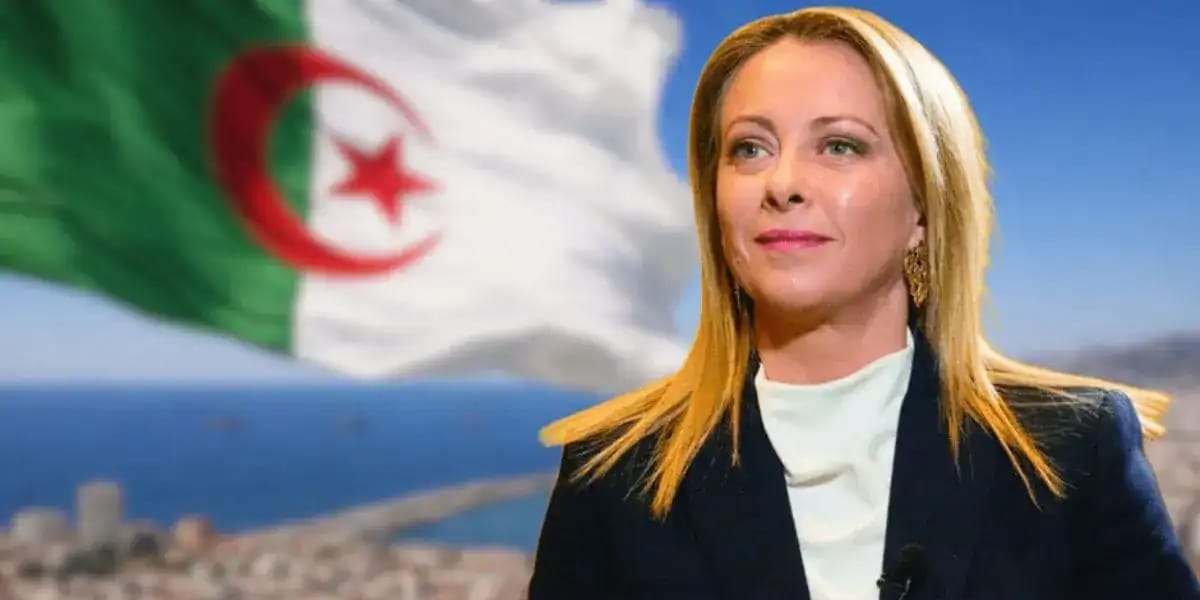 Femme avec drapeau algérien en arrière-plan, regardant vers l'horizon.