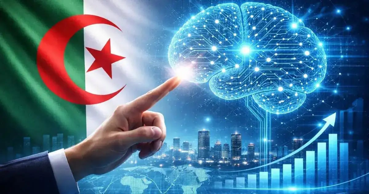 Cerveau numérique et drapeau algérien pour l'IA.