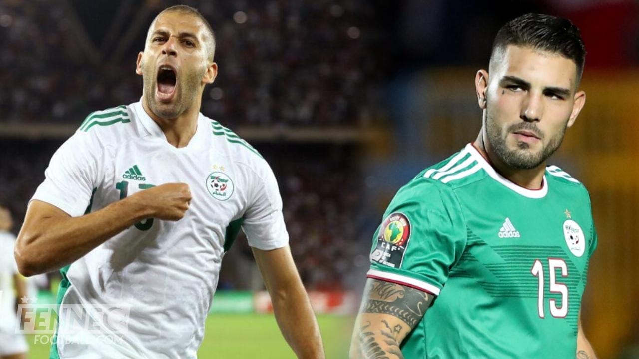 Islam Slimani et Andy Delort lors d'un match de football.