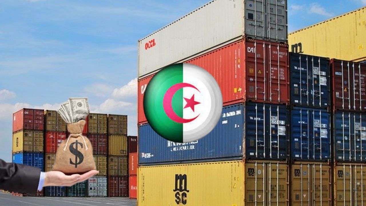 Conteneurs de fret avec drapeau algérien et logo de la Tunisie.
