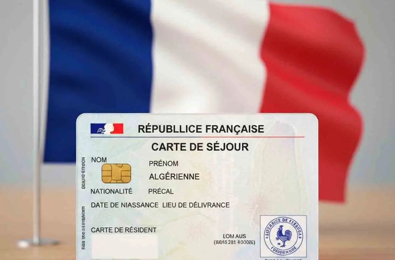 Carte de séjour française avec drapeau français en arrière-plan.