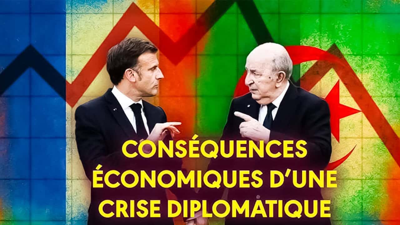 Deux hommes en discussion avec graphique de crise en arrière-plan.