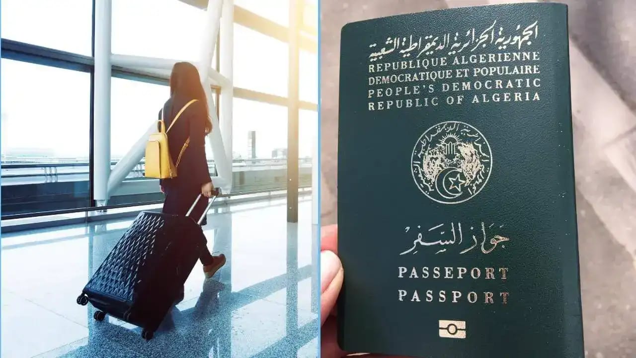 Passeport algérien vert avec texte en arabe et français.