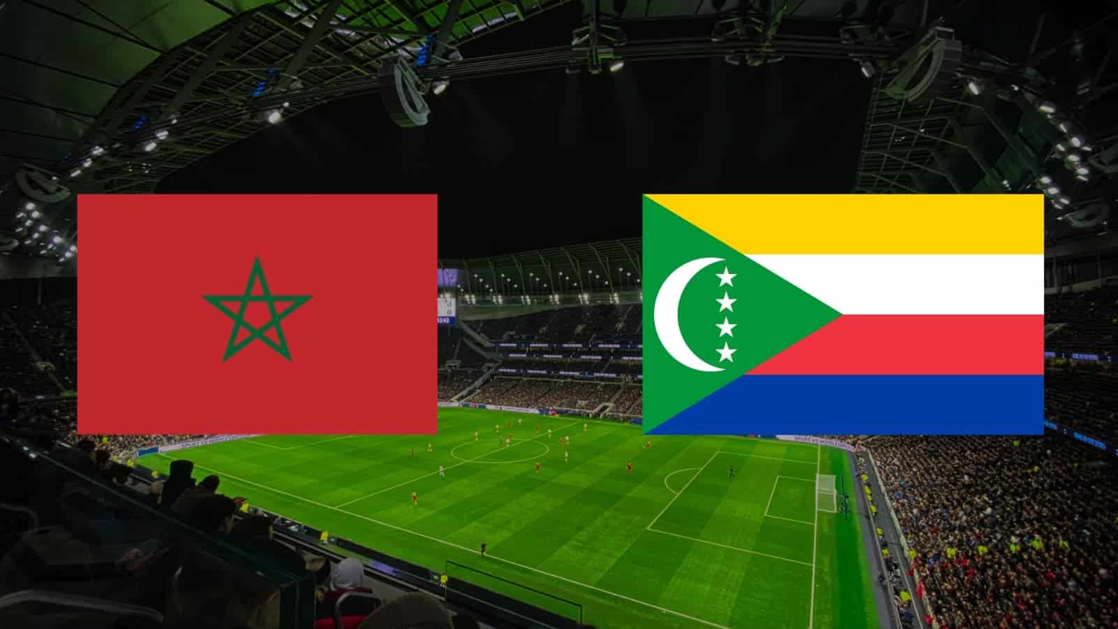 Match de football Maroc contre Comores au stade, compétition CAN 2025.