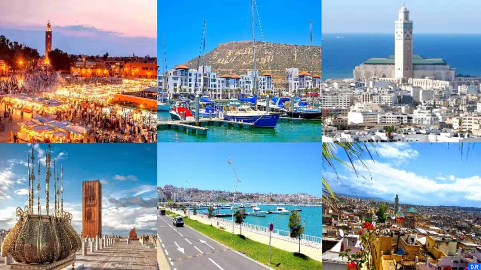 Vues de villes, ports et sites historiques du Maroc.