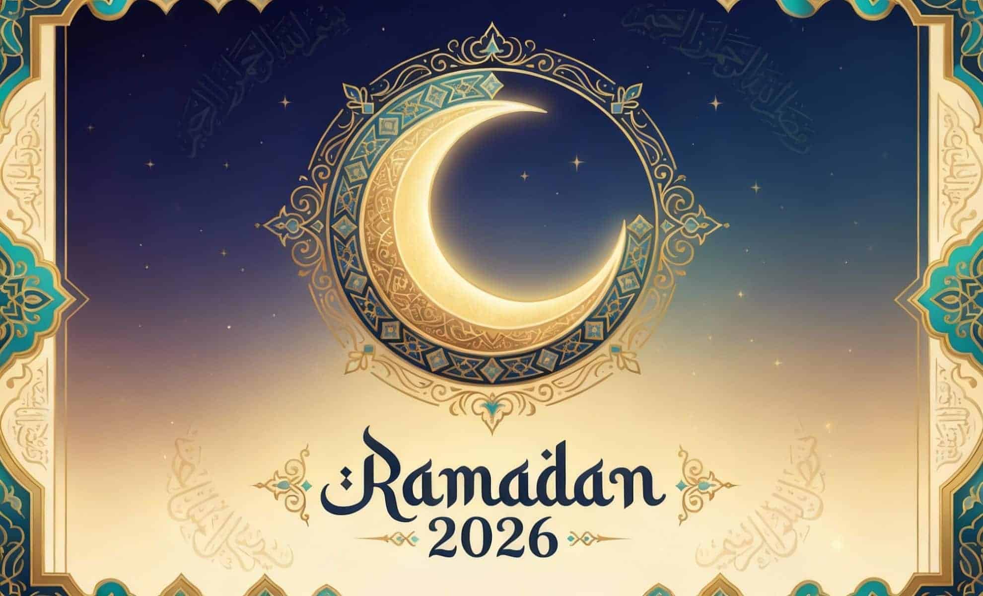 Crescent moon and stars pour Ramadan 2026, image festive et religieuse.