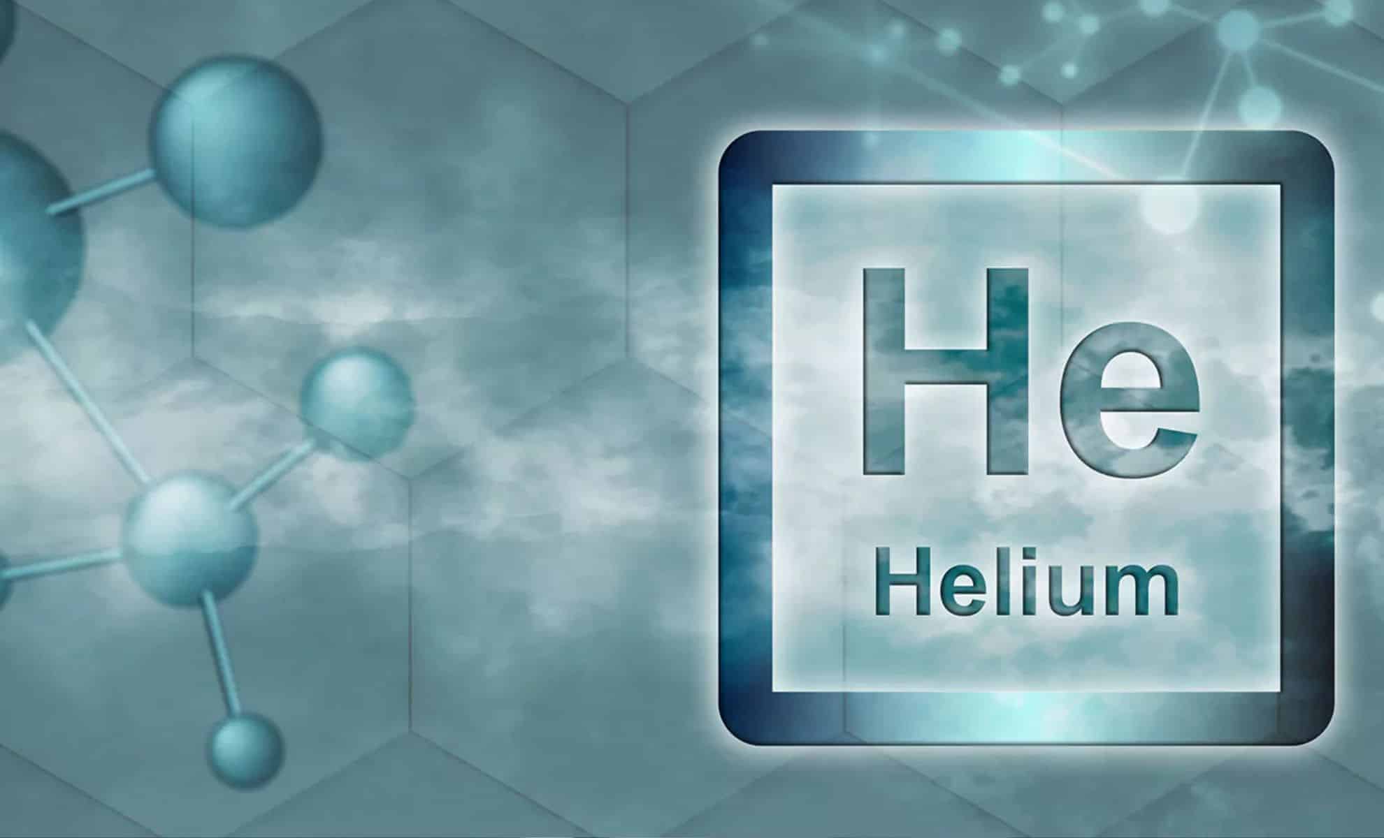 Représentation de l’hélium avec symbole chimique He et molécule d’hélium.