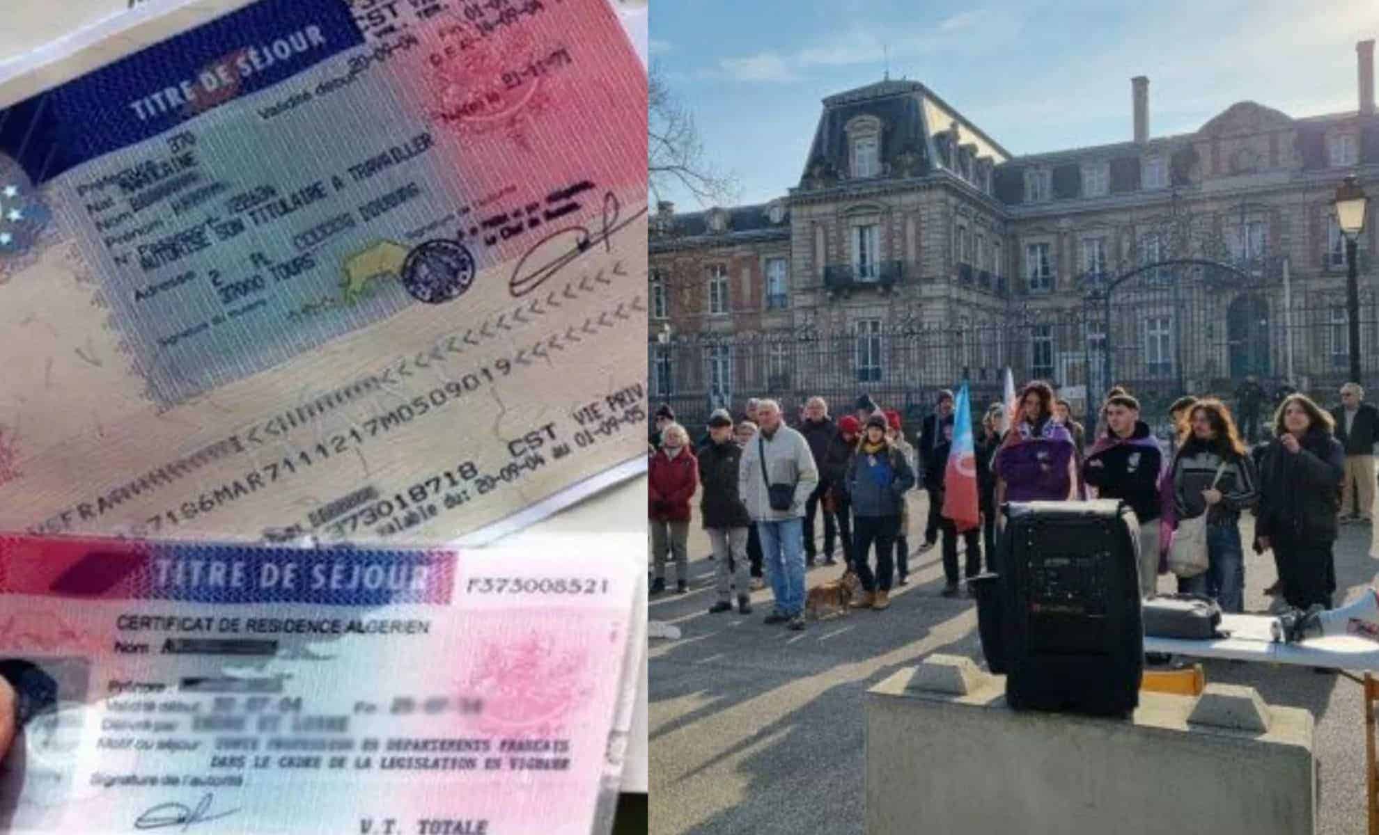 Documents de résidence et groupe de personnes à Paris.