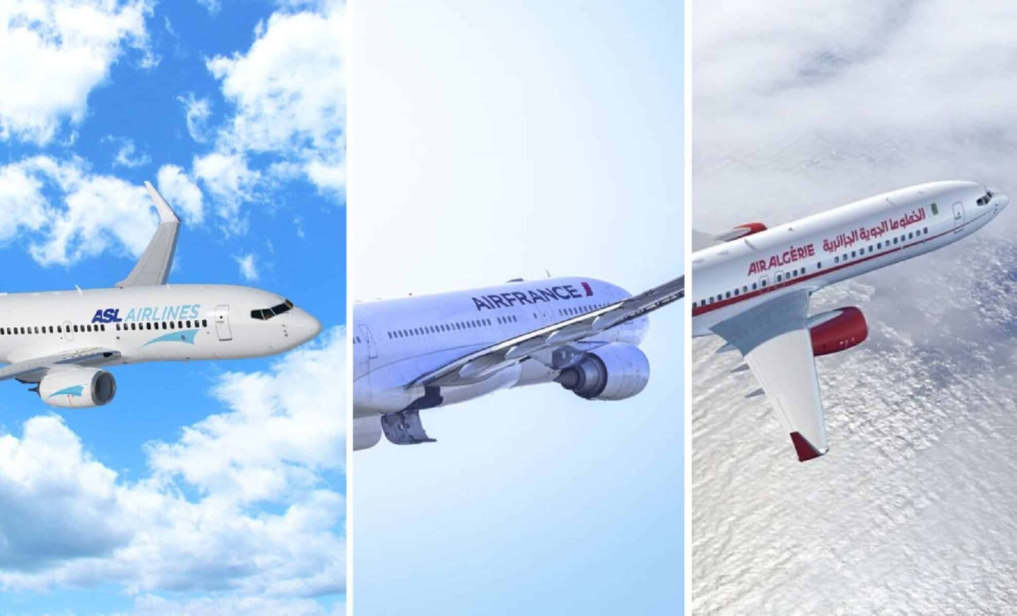 Avions en vol au-dessus des nuages, images de compagnies aériennes algériennes.