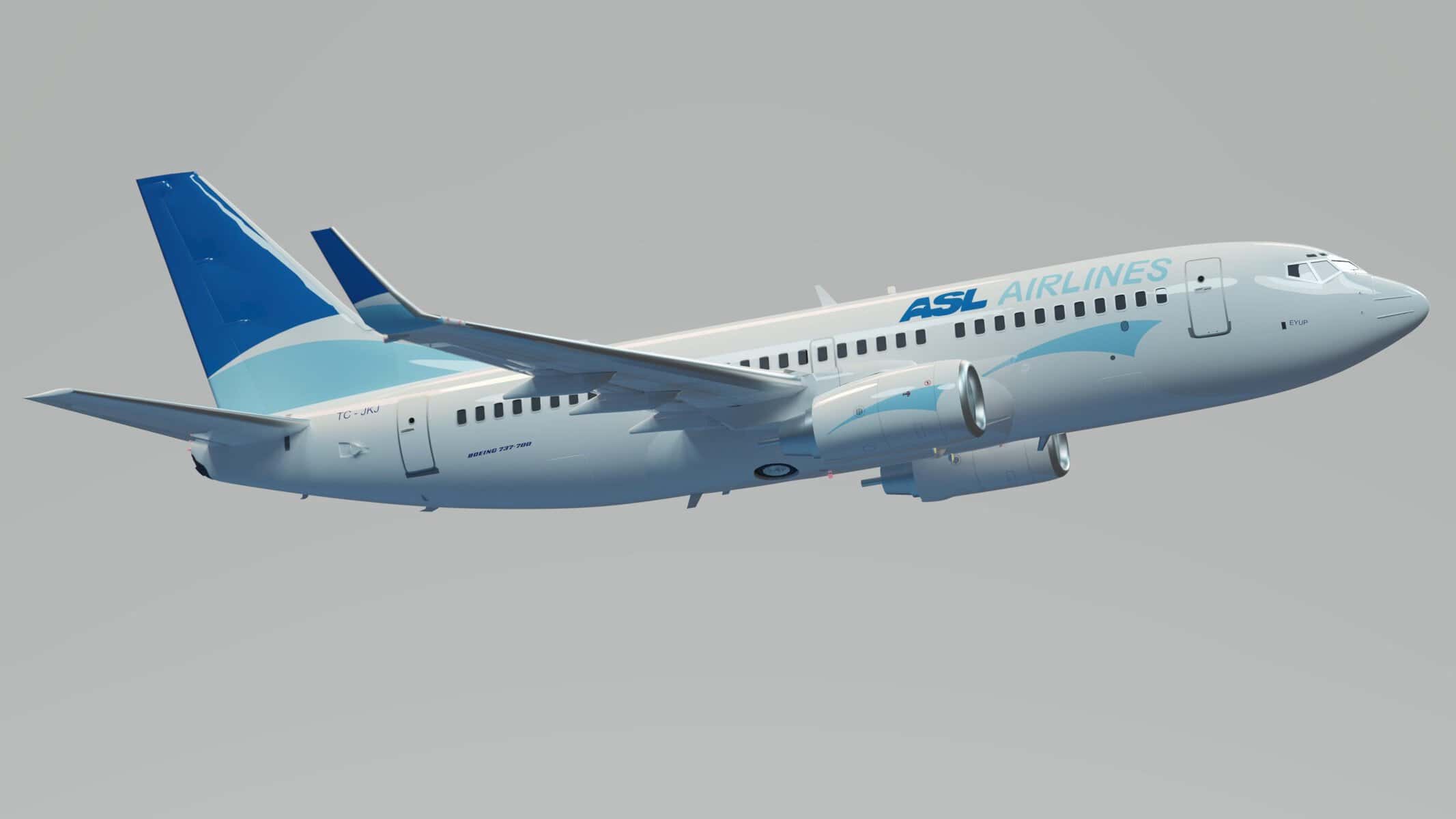 Avion d'ASL Airlines en vol dans le ciel clair.
