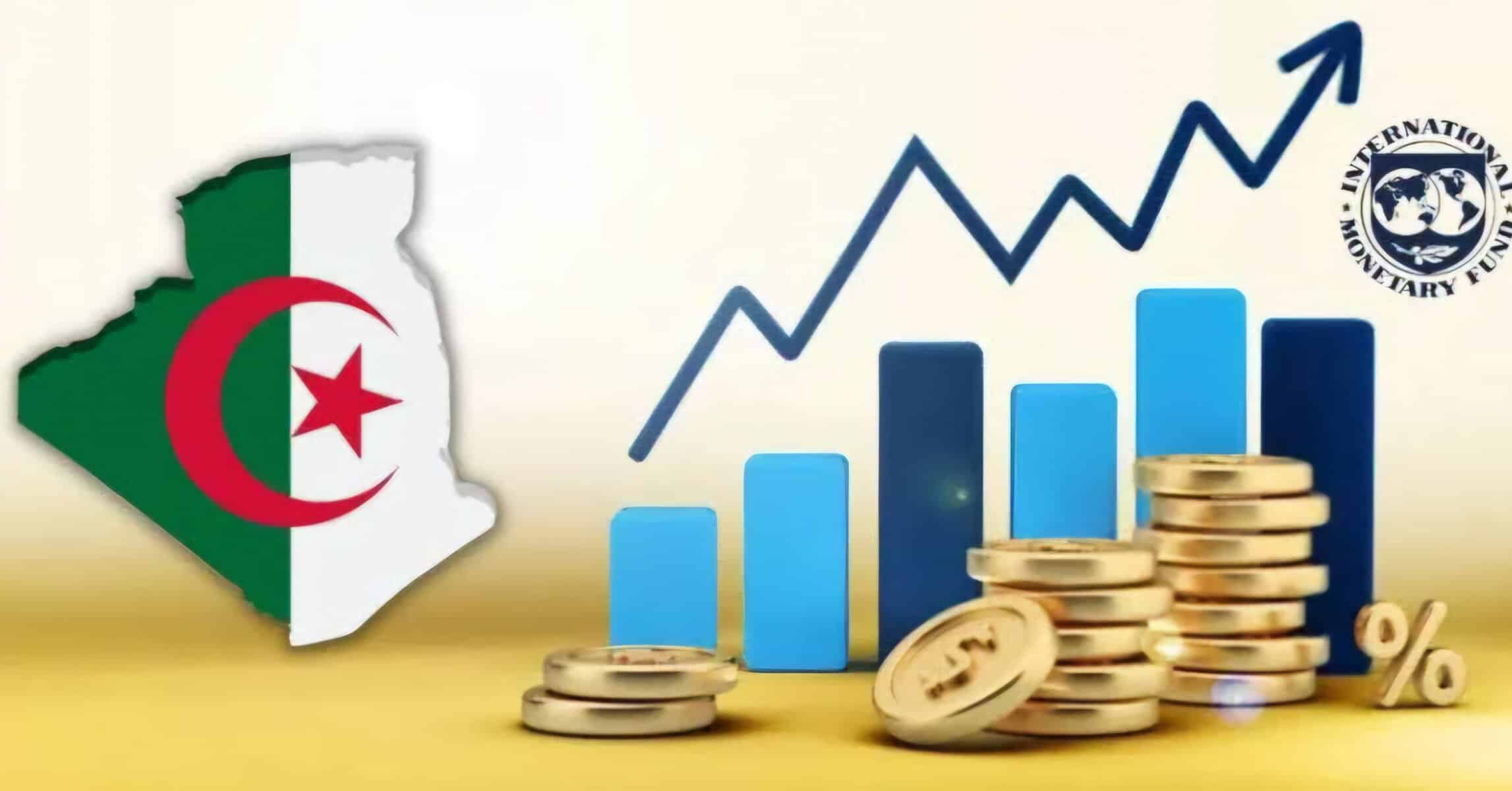 Graphique de croissance économique avec pièces de monnaie et drapeau algérien.