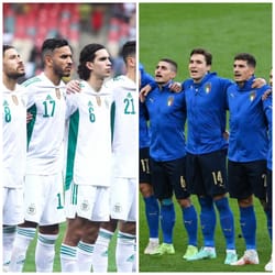 Équipes nationales d'Algérie et d'Italie lors d'un match.