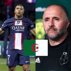 Kylian Mbappé avec un entraîneur algérien, symbole du football international.