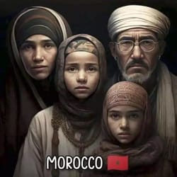 Portrait de famille marocaine avec vêtements traditionnels.