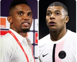 Kylian Mbappé et Samuel Eto'o lors d'un événement sportif.