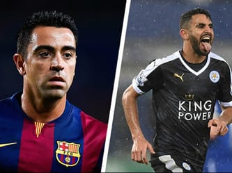 Xavi et Riyad Mahrez lors d'un match de football.