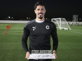 Baghdad Bounedjah lors d'une séance d'entraînement au Qatar.