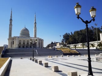 Vue de la mosquée d'Alger avec ses minarets et sa coupole.