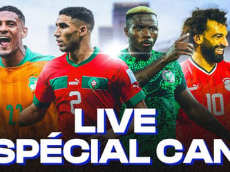 Quatre joueurs africains en action lors de la CAN 2023, célébrant la passion du football africain.