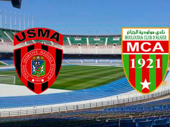 Stade de football avec logos USMA et MCA.