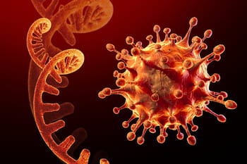 Illustration 3D d'un virus et d'ADN pour la sensibilisation.