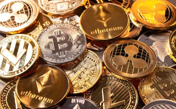 Collection de différentes crypto-monnaies, y compris Bitcoin, Ethereum et Litecoin.