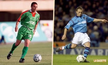 Deux joueurs de football en pleine action sur le terrain.