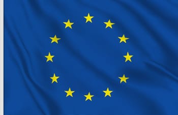 Drapeau de l'Union Européenne avec 12 étoiles jaunes.