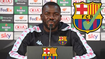 Kalidou Koulibaly lors d'une conférence de presse à Barcelone.