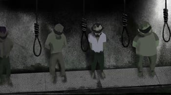 Prisonniers pendus dans une cellule en France.