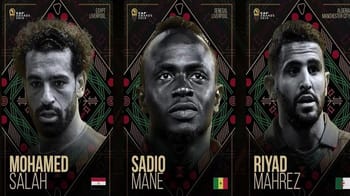 Portraits des candidats Mohamed Salah, Sadio Mané et Riyad Mahrez pour les CAF Awards 2022.