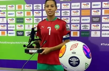Chebbak, joueuse marocaine, lors de la conférence de presse après le match.