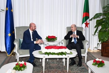 Tebboune et Charles Michel discutent lors d'une réunion officielle.