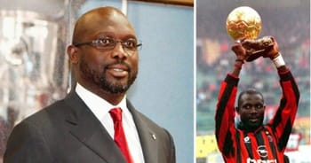 George Weah et un joueur de football avec trophée.