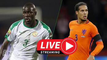 Footballeurs sénégalais et néerlandais en action lors de la Coupe du Monde 2022.
