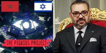 Analyse de cyberespionnage avec drapeaux Maroc et Israël.