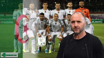 Djamel Belmadi avec l'équipe nationale d'Algérie sur le terrain.