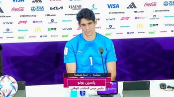 Gardien de but marocain lors d'une conférence de presse au Qatar.