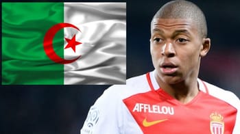 Kylian Mbappé avec drapeau Algérie en arrière-plan.