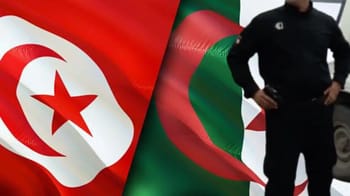 Drapeaux de l'Algérie et de la Tunisie côte à côte.