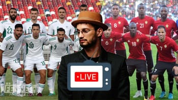 Équipes nationales d'Algérie et de Libye avant le match du CHAN 2023.