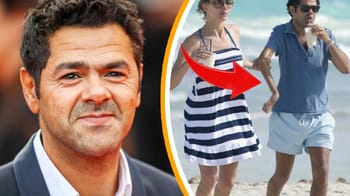 Jamel Debbouze et sa femme en promenade à la plage.