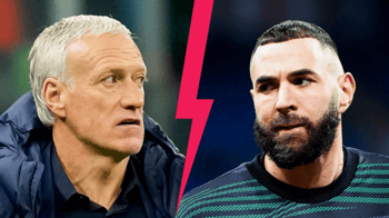 Didier Deschamps et Karim Benzema lors d'une confrontation sportive.