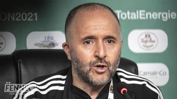 Djamel Belmadi, entraîneur de l'équipe d'Algérie, en conférence de presse.
