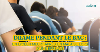 Étudiants en salle d'examen pendant le Bac en France.
